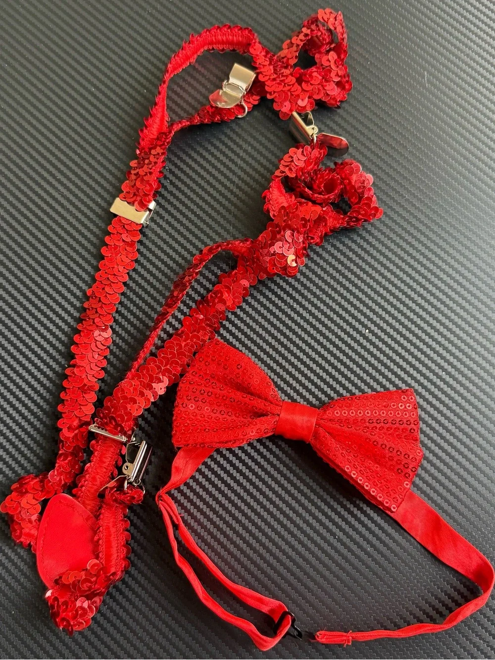Giorgio Brutini Red Sequin Loafers Men’s 11M w/Matching Bow Tie & Suspenders Set